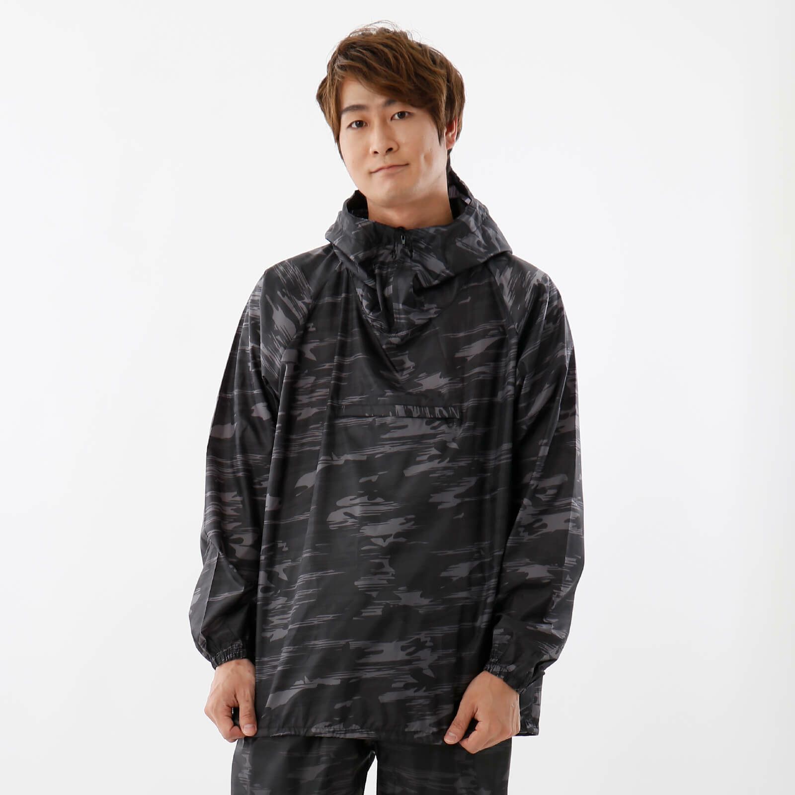 ブラック カモ柄入り まわせ カジュアルスーツ ジャケットCamo柄 迷彩柄