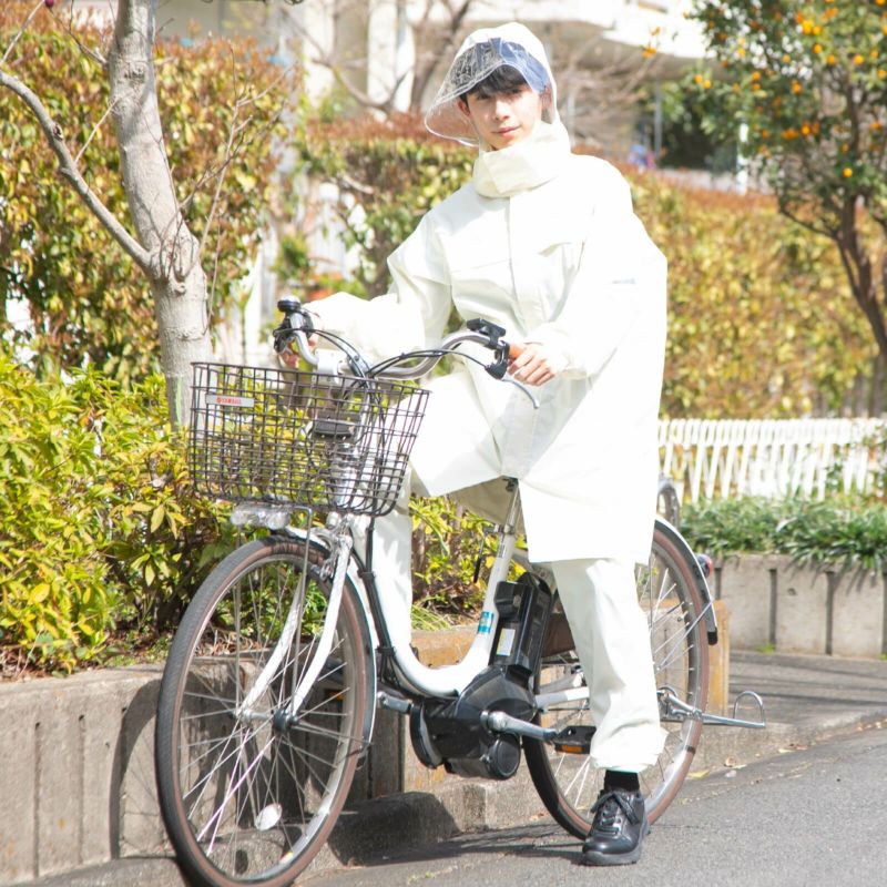 レインコート　ベージュ　Ｌ　フード付　通学 撥水 おしゃれ 自転車 バイク