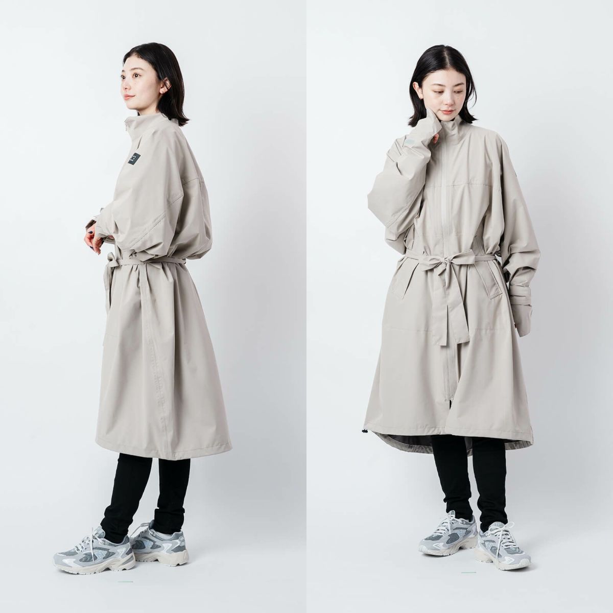 シルエット変化　※モデル身長：166cm ／ Lサイズ ／ グレージュ着用